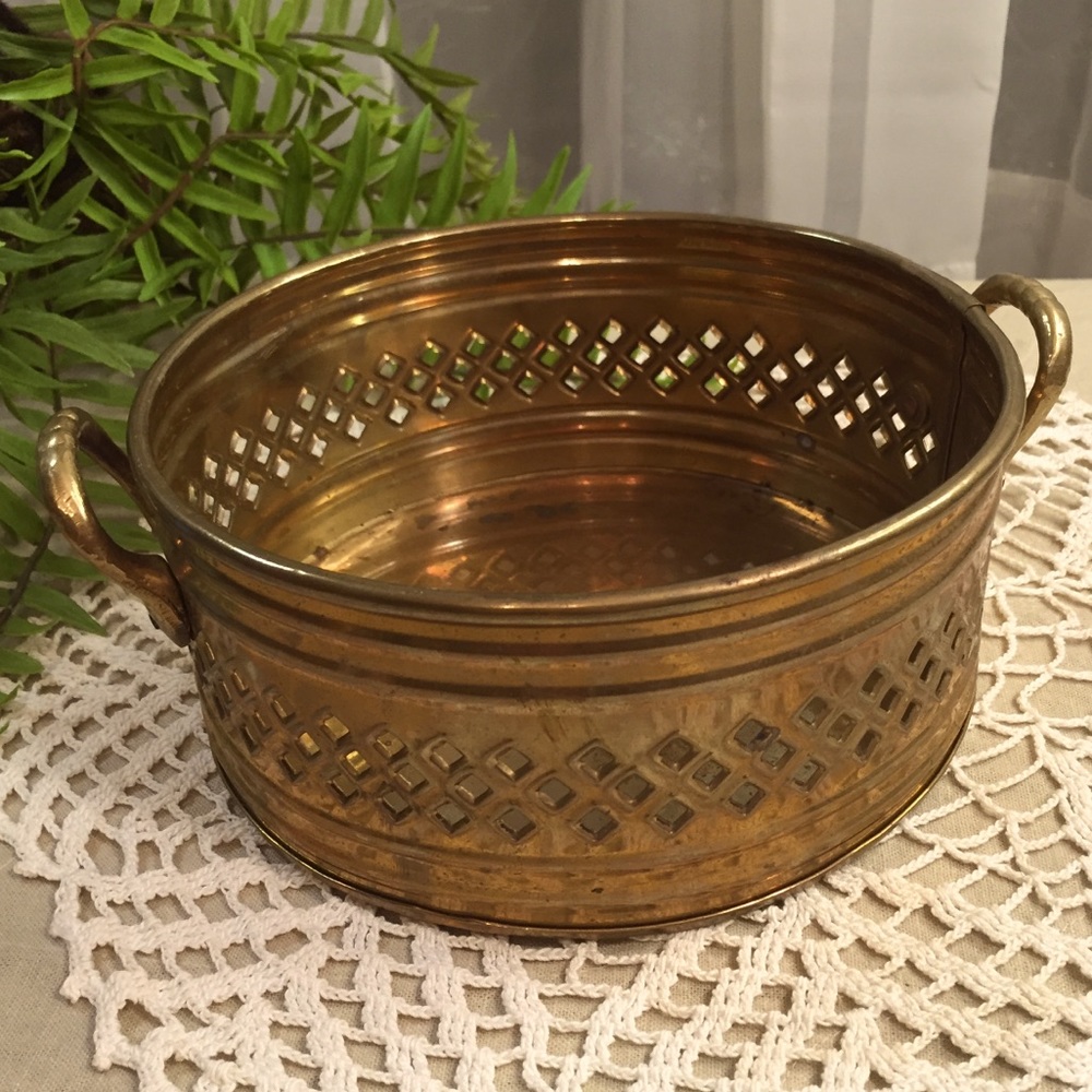 Vintage Brass Planter With Handles